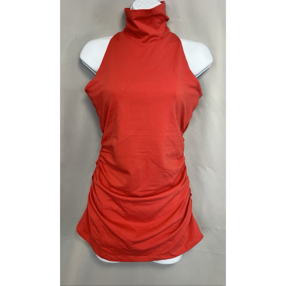 Susana Monaco Orange Pink  Ruched Tube Top Womens Size Small Turtle Neck‎